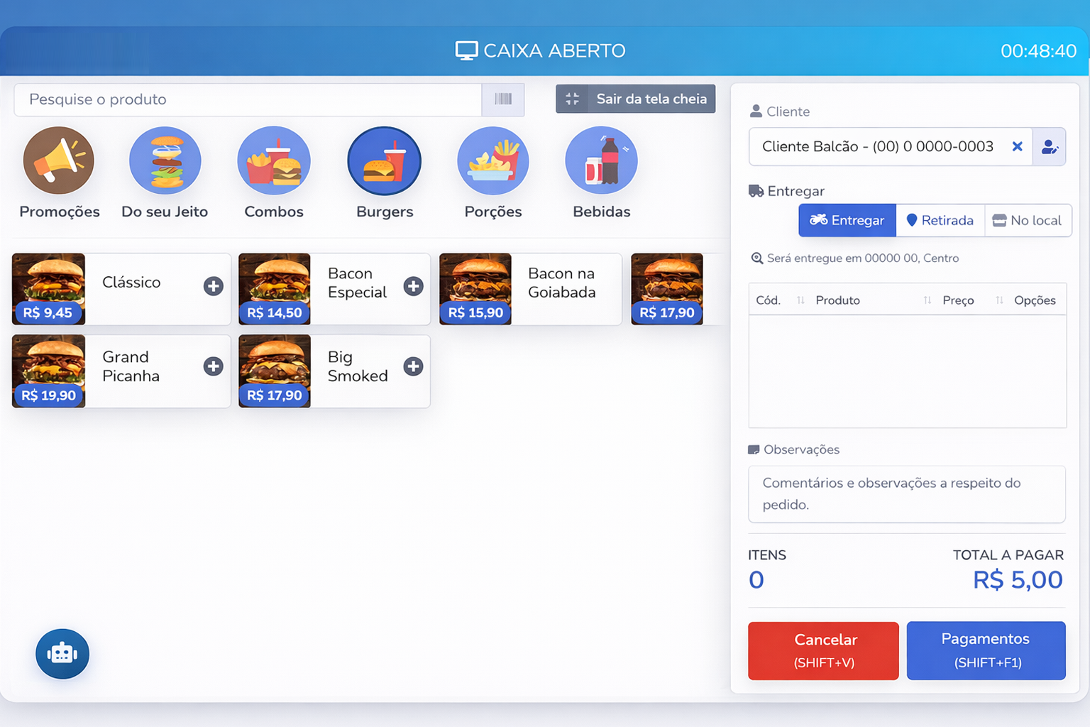 Tela de pedidos do sistema Jet Tech 
